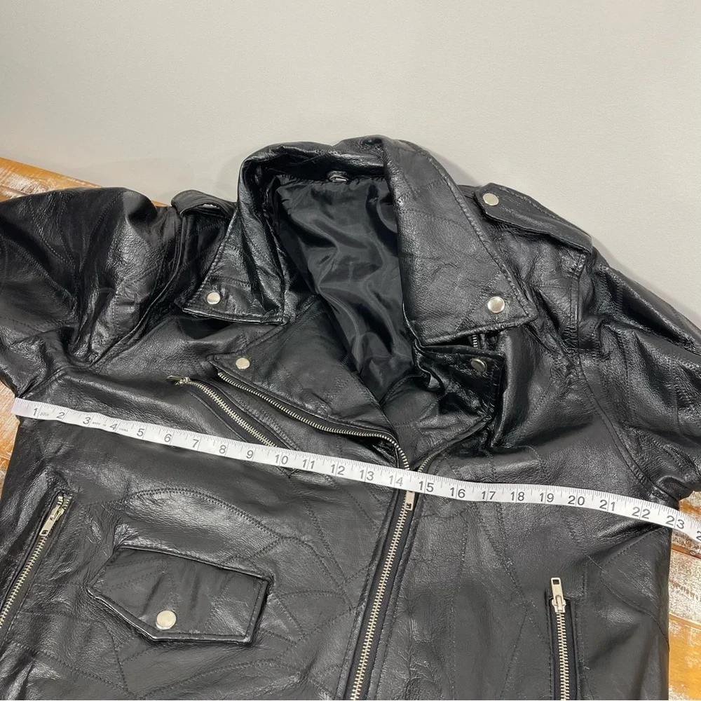 Biker Motorcycle Zip Leather Jacket Men’s Embroidered Eagle USA Size L  Black